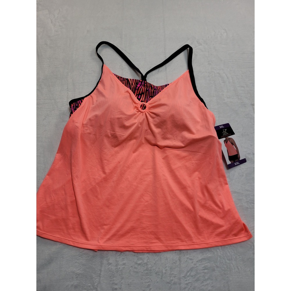 NWT ZeroXposur Tankini Top Womens XXL Coral Pink Scallop 4-Way Stretch Swimwear